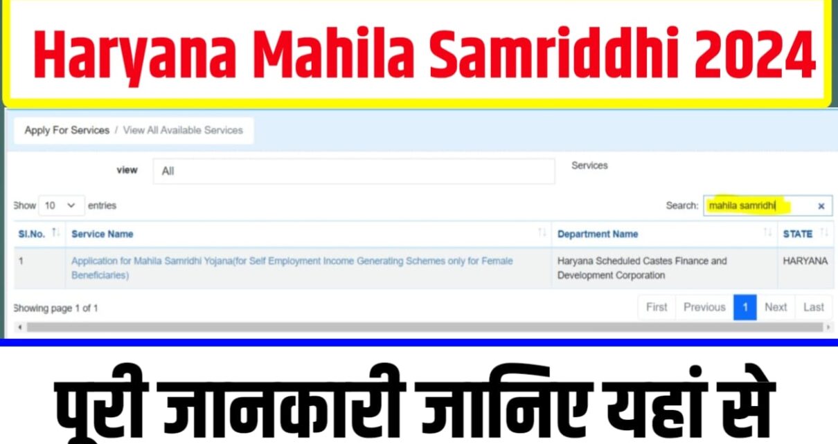 Haryana Mahila Samriddhi Yojana 2024